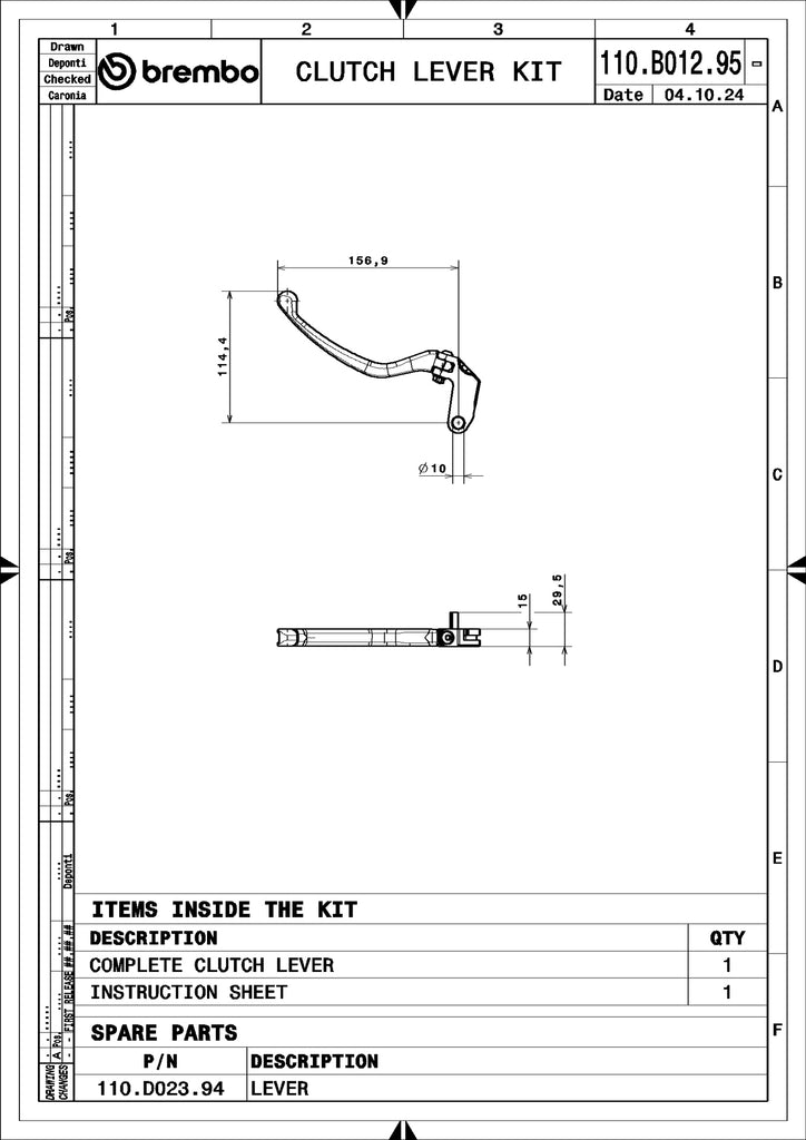 Brembo Motorcycle Mechanical Clutch Lever 110B01295