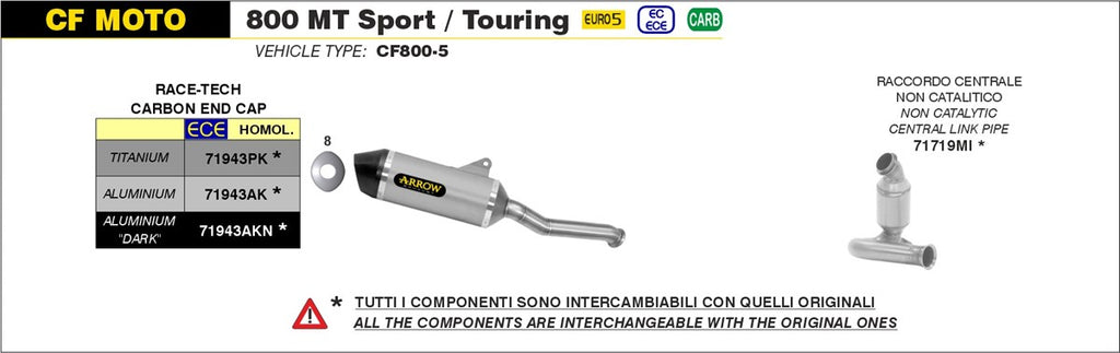 Arrow Motorcycle Exhaust - CF Moto 800 MT Touring: 2022 - 2024