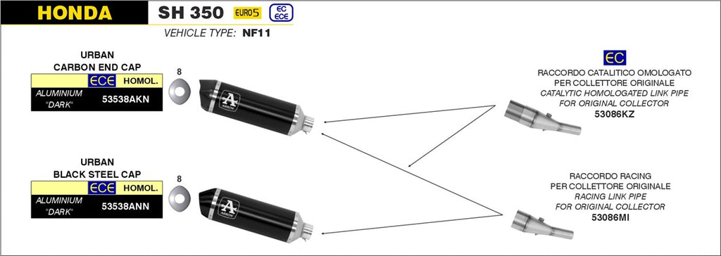 Arrow Motorcycle Exhaust - Honda SH350: 2021 - 2023