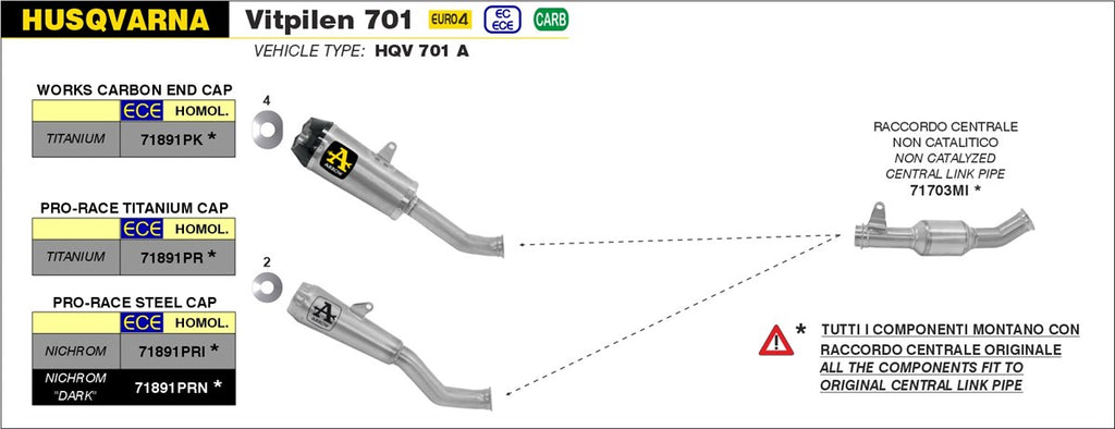Arrow Motorcycle Exhaust - Husqvarna Vitpilen 701: 2018 - 2019