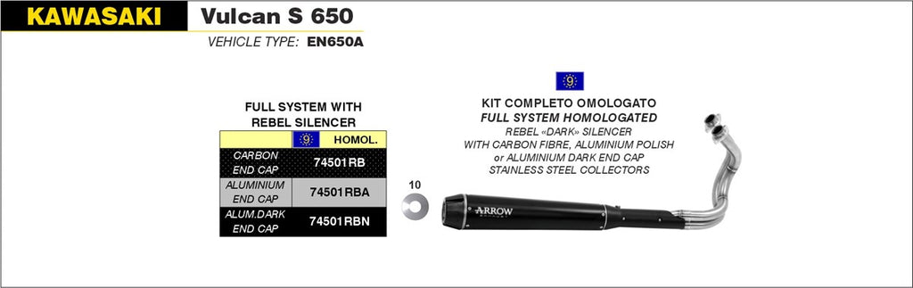 Arrow Motorcycle Exhaust - Kawasaki Vulcan S 650: 2014 - 2016