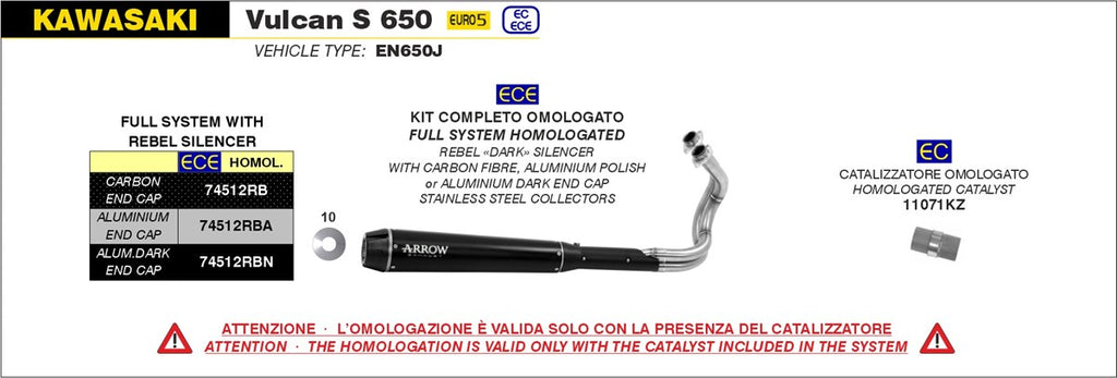 Arrow Motorcycle Exhaust - Kawasaki Vulcan S 650: 2021 - 2024