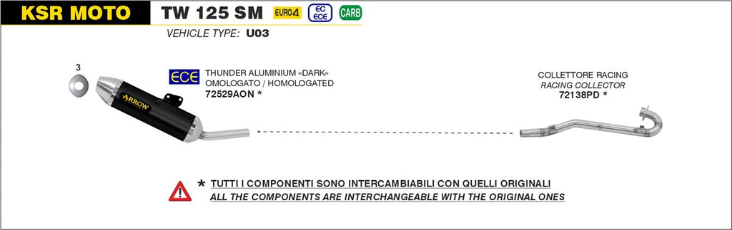 Arrow Motorcycle Exhaust - KSR Moto TW 125 SM: 2017 - 2020