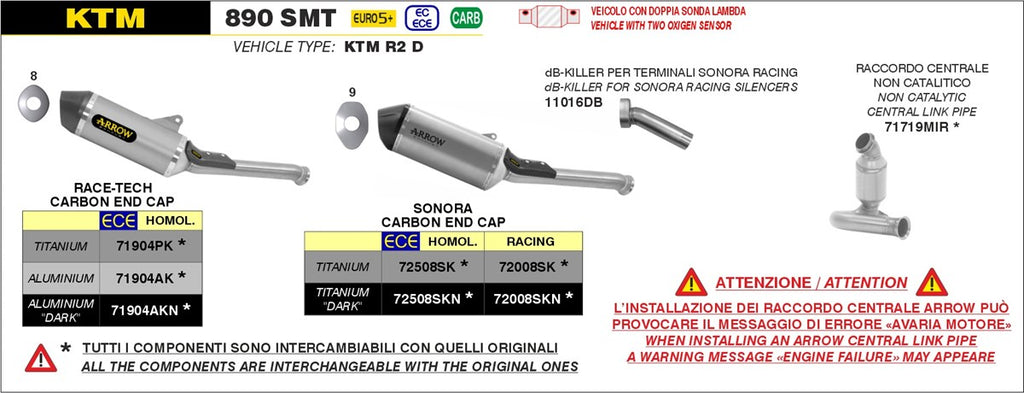 Arrow Motorcycle Exhaust - KTM 890 SMT: 2024