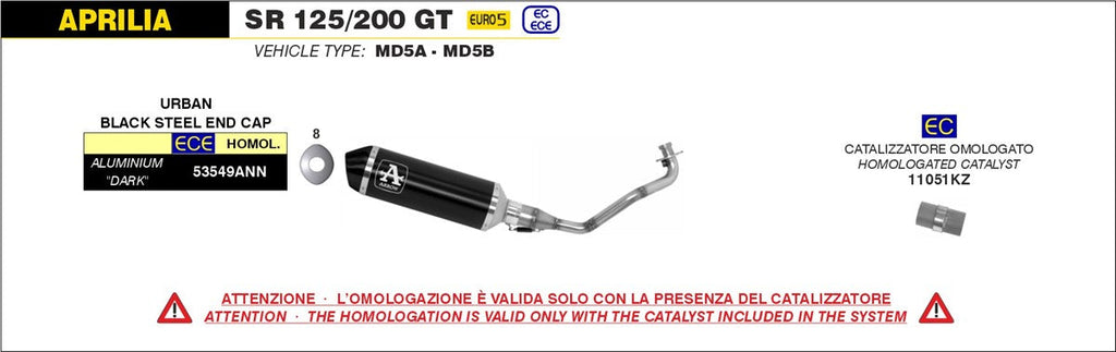 Arrow Motorcycle Exhaust - Aprilia SR GT 200: 2022 - 2024