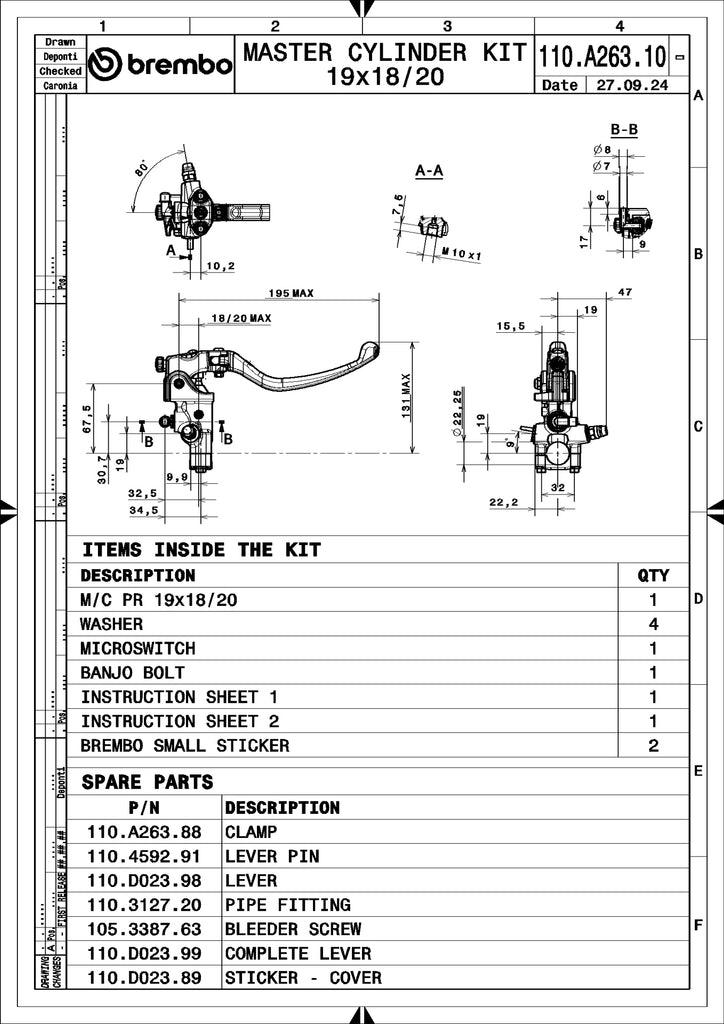 Brembo Motorcycle RCS Brake Master Cylinder 110A26310