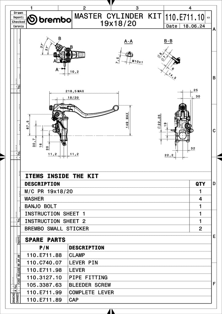 Brembo Motorcycle RCS Corsacorta RR Brake Master Cylinder 110E71110