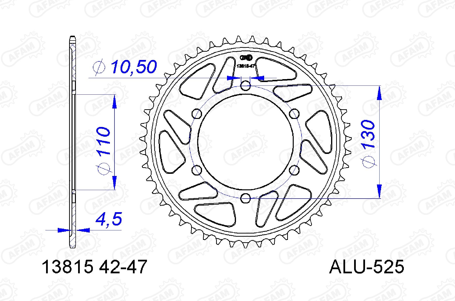 AFAM Motorcycle Aluminium Rear Sprocket 13815