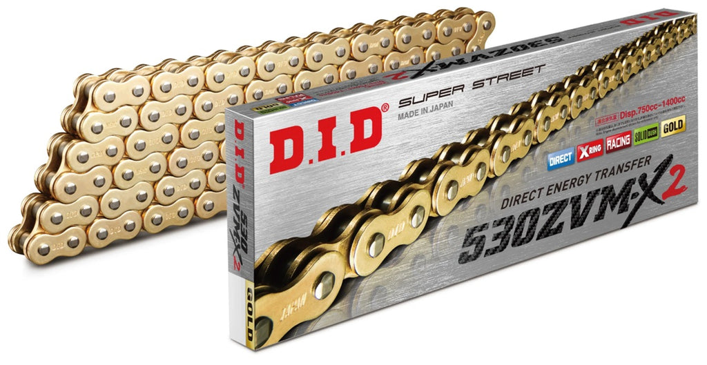 DID Motorcycle Chain 530ZVM-X2 Gold&Gold