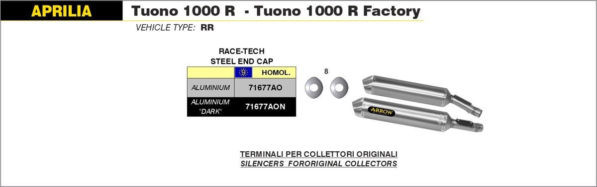 Arrow Motorcycle Exhaust - Aprilia Tuono 1000 R Factory: 2006 - 2010