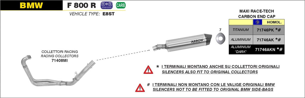 Arrow Motorcycle Exhaust - BMW F800R: 2009 - 2016