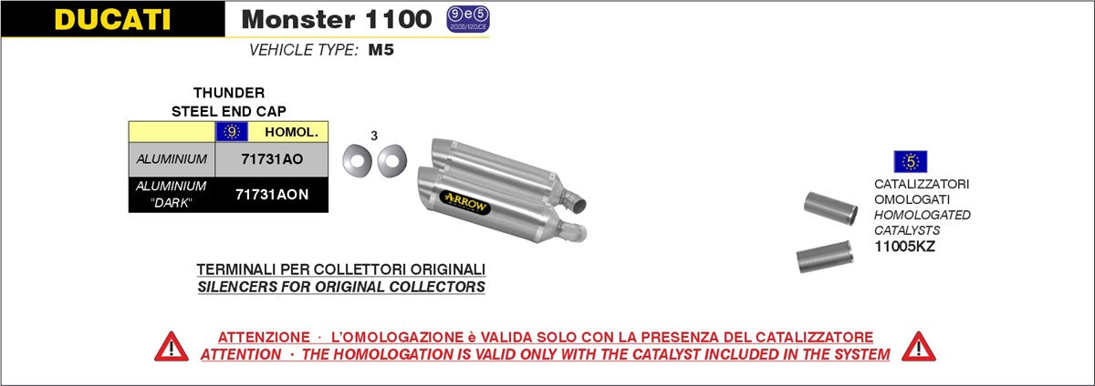 Arrow Motorcycle Exhaust - Ducati Monster 1100: 2009 - 2010