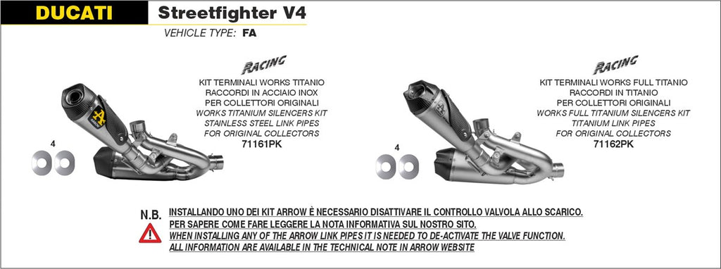  Arrow Motorcycle Exhaust - Ducati Streetfighter V4: 2020 - 2024