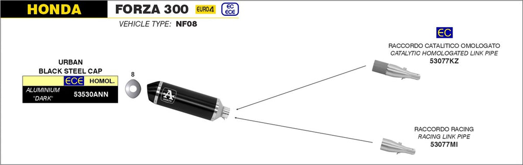 Arrow Motorcycle Exhaust - Honda Forza 300: 2018 - 2020