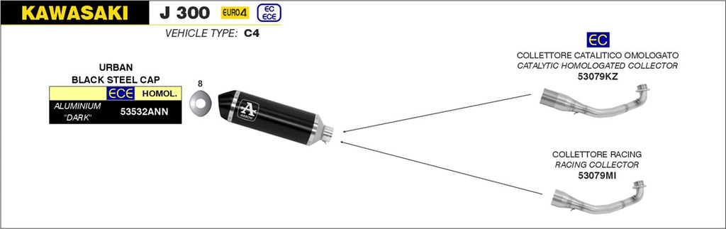 Arrow Motorcycle Exhaust - Kawasaki J300: 2017 - 2020