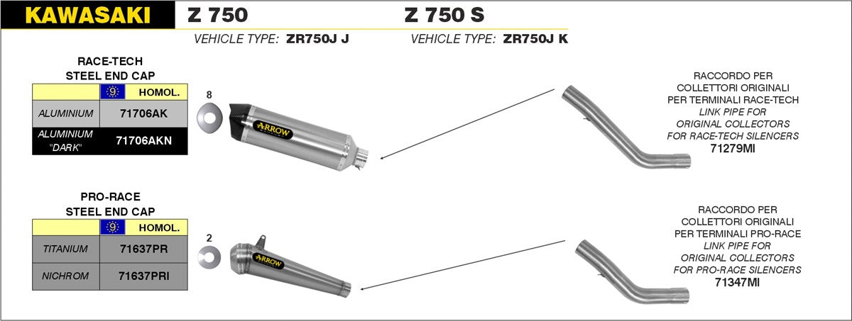 Arrow Motorcycle Exhaust - Kawasaki Z750S: 2005 - 2006