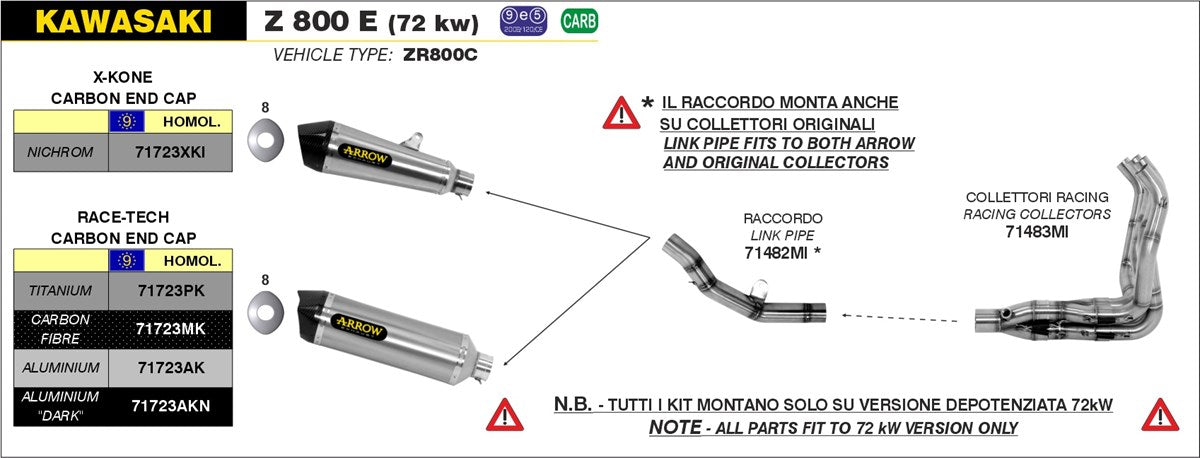 Arrow Motorcycle Exhaust - Kawasaki Z800E: 2013 - 2016