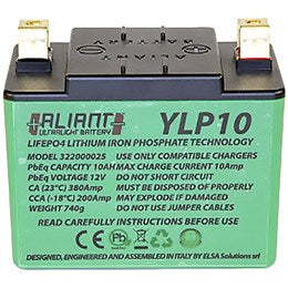 Aliant LiFePO4 Motorcycle Battery - 12v 10Ah equivalent